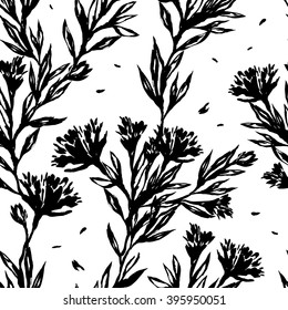 Black and white floral seamless pattern. Artistic background. Vector wallpaper.