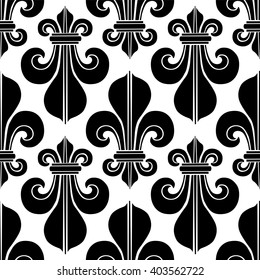 Black & white floral seamless pattern. Heraldry royal lily.