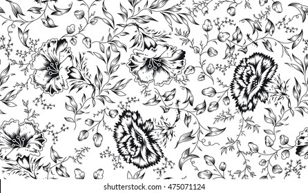 black and white floral seamless pattern 