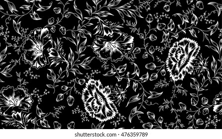 black and white floral seamless pattern 