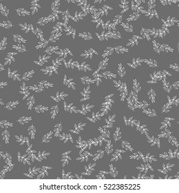 Black and white floral seamless pattern with leaves.