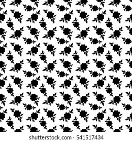 Black and White Floral Seamless Pattern with Small Cute Flowers. Ditsy Monochrome Ornament in Liberty Style for Fabric, Manufacturing, Textile, Wrapping, Cloth, Wallpaper