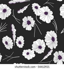 Black and White Floral Seamless Pattern; Vector format