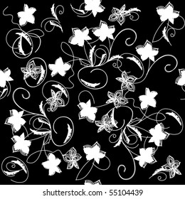 Black and white floral seamless pattern