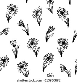 Black and white floral seamless pattern. Vector illustration