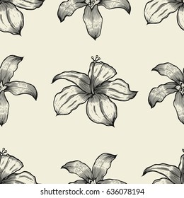 Black and white floral seamless pattern. Vector illustration