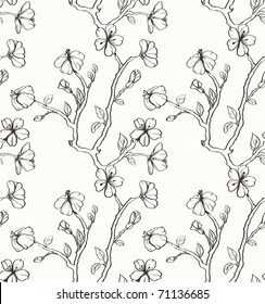 Black and white floral seamless pattern