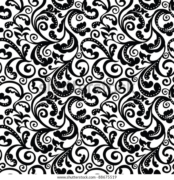 Black White Floral Seamless Pattern Vector Stock Vector (Royalty Free ...