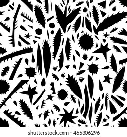 Black and white floral seamless vector pattern