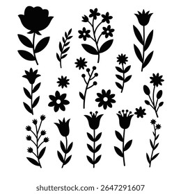 Black and white floral silhouettes elegant design elements for decorative purposes and design projects