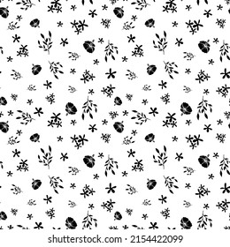 Black and white floral silhouettes repeat pattern