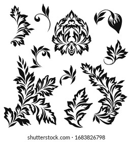 Black White Floral Stencils Interior Decoration Stock Vector (Royalty ...