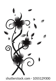 black and white floral swirl