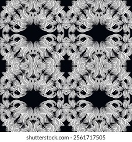 Black and white floral swirls and lines flowers hand drawn seamless pattern. Creative abstract flowers, curve lines drawing modern background. Beautiful drawn ethnic style oraments. Endless texture.