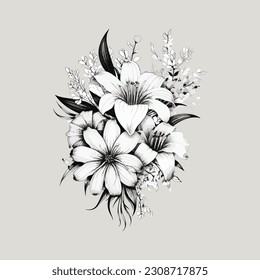 Dibujo de tatuajes florales en blanco y negro