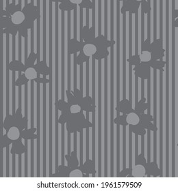Black and White Floral tropical botanical seamless pattern with striped background for fashion textiles and graphics