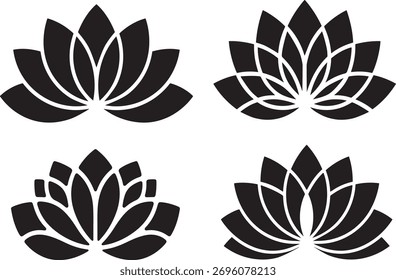 Diseño de Vector floral en blanco y negro con adorno de loto y hojas para una ilustración de patrón sin costuras y silueta de tatuaje
