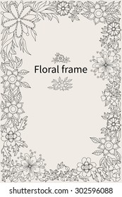 Black and White floral vector frame. Wildflowers.