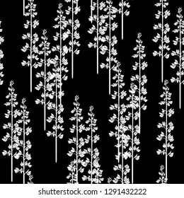 Black and white floral vector seamless pattern. Blooming lupine fields.
