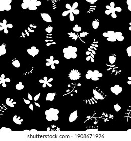 Patrón sin fisuras del vector floral blanco y negro. Fondo botánico interminable para textiles, tela, embalaje, ropa.