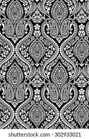 Black White Floral Wallpaper On Black Stock Vector (Royalty Free ...