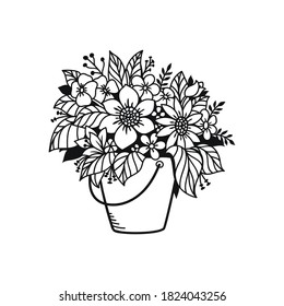 Black and white Floral in wicker basket svg