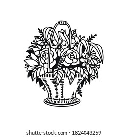 Black and white Floral in wicker basket