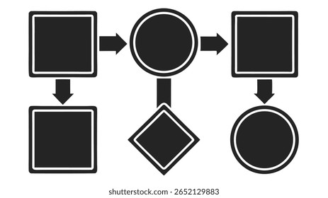 Black and white flowchart diagram with transparent background for design projects