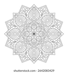 Black and white flower background coloring page of a mandala, vector file, simple mandala art, Design for a wallpaper Paint shirt and tile Sticker Design, vector file