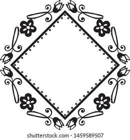 Black and white of flower background, with pattern frame unique, design greeting card or invitation card, posters, banners. Vector