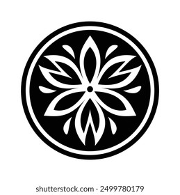 black and white flower in circle