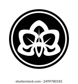black and white flower in circle