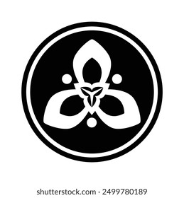 black and white flower in circle