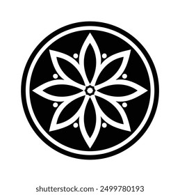 black and white flower in circle