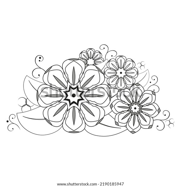 Black White Flower Decoration Coloring Book Stock Vector (Royalty Free ...