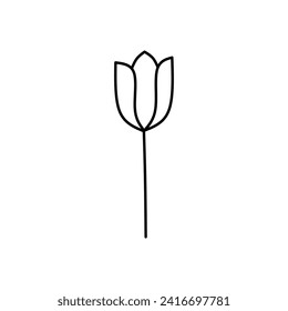 Black and white flower drawing, suitable for greeting cards, stationery, wedding invitations, botanical illustrations, and nature themed designs.