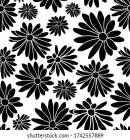 Black and White Flower Floral Textile Repeat Pattern Background