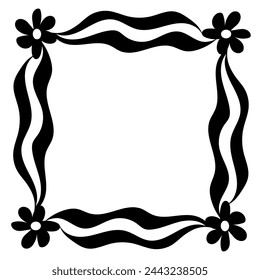 Black and white flower frame in doodle style
