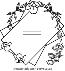 Black and white flower frame motif. Vector