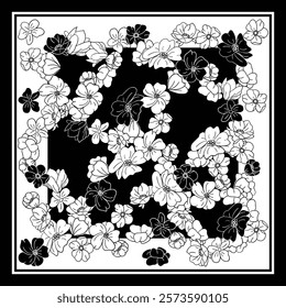 black and white flower frame scarf