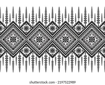Black and white flower garden vector pattern. Aztec geometric ornate art, Ethnic vector abstract black and white background. Seamless pattern in tribal, folk, design for textile, clothing, wrapping