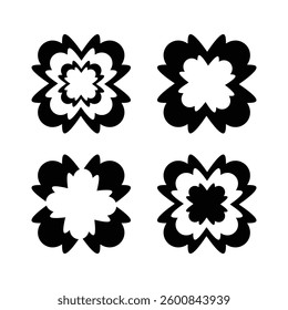 black and white flower icon set