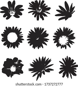 black and white  flower icons set
