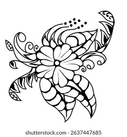 black and white flower illustrations for tattoo reference, design decoration and background