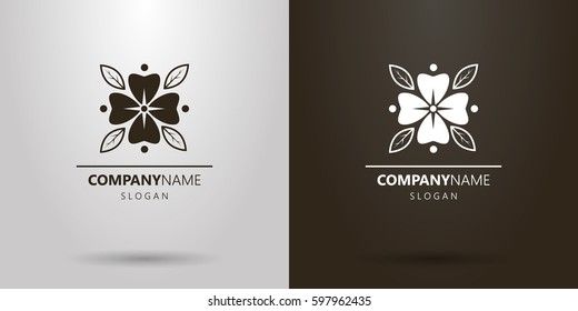 Black and white flower logo with petals