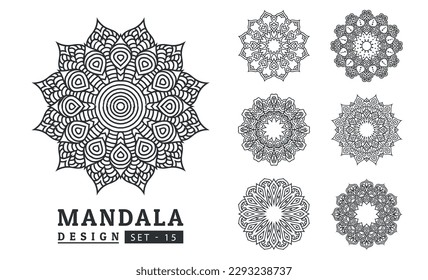 Black and white flower mandala art set