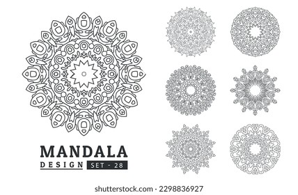 Black and white flower mandala set vector