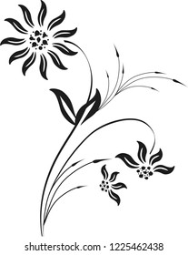 Black white flower on a white background