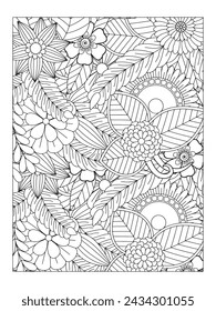 Patrón de flores en blanco y negro para libro de colorear para adultos. Dibujo floral Doodle. Página para colorear de terapia artística. Para adultos y niños
