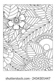 Black and white flower pattern for adult coloring book. Doodle floral drawing. Art therapy coloring page. For adults and kids